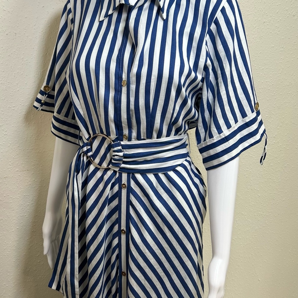 Zara Blue and White Striped Midi Dress - Picture 7 of 10
